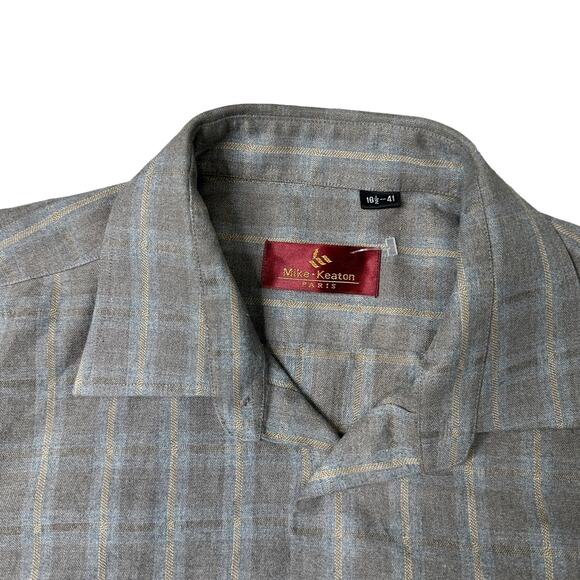 Keaton Grey Gingham Buttondown Collard Shirt 16.5 - 41 Large - Picture 3 of 4